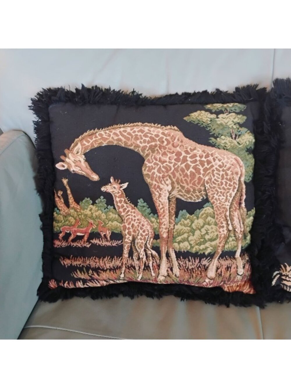 Safari Animal Accent Pillows Giraffe Monkey Black Tapestry 16" Ashford Court - Picture 3 of 9